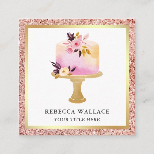 Rose Gold Glitzer Pastell Blumenkuchen Quadratische Visitenkarte (Vorderseite)