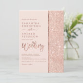 Rose Gold Glitzer Pastellrosa Farbblock Hochzeit Einladung (Stehend Vorderseite)