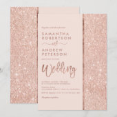 Rose Gold Glitzer Pastellrosa Farbblock Hochzeit Einladung (Vorne/Hinten)