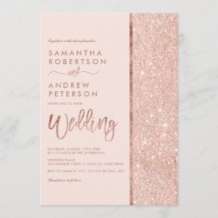 Rose Gold Glitzer Pastellrosa Farbblock Hochzeit Einladung