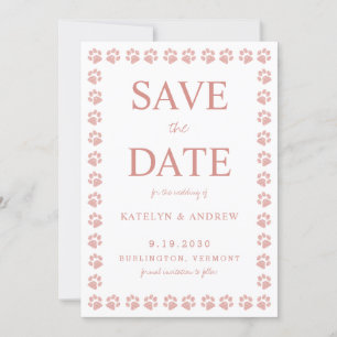 Rose Gold Glitzer Paw Print Wedding Save the Date Einladung