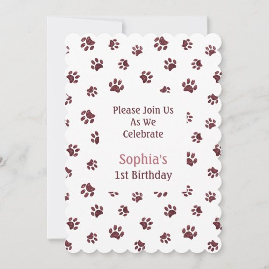Rose Gold Glitzer Paw Prints Pet Birthday Einladun Einladung (Vorderseite)