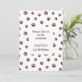 Rose Gold Glitzer Paw Prints Pet Birthday Einladun Einladung (Stehend Vorderseite)