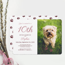 Rose Gold Glitzer Paw Prints Pet Birthday Foto Einladung