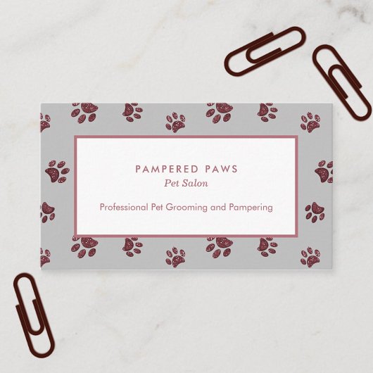 Rose Gold Glitzer Paw Prints Pet Salon Visitenkarte
