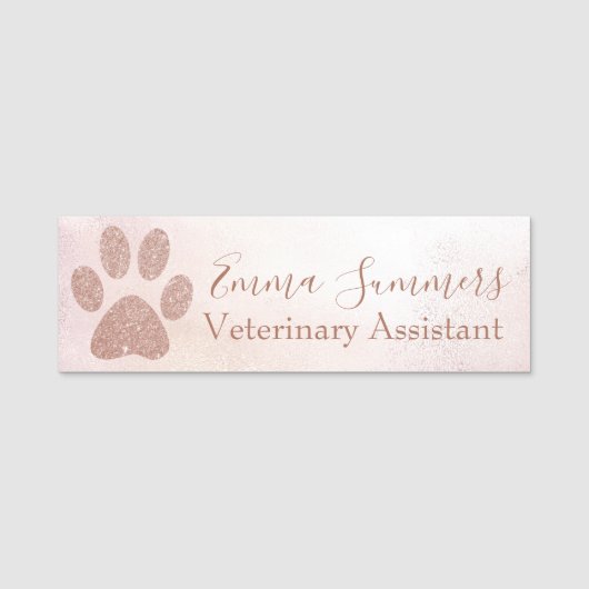 Rose Gold Glitzer Paw Veterinary Business Namensschild (Vorderseite)