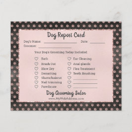 Rose Gold Glitzer Paws Dog Grooming Report Card Flyer