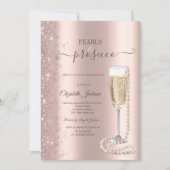 Rose Gold Glitzer Perlen & Prosecco Brautparty Einladung (Vorderseite)