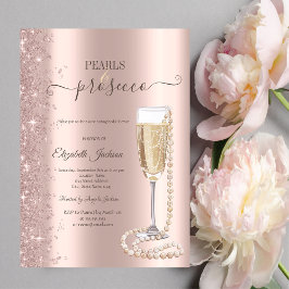 Rose Gold Glitzer Perlen & Prosecco Brautparty Einladung