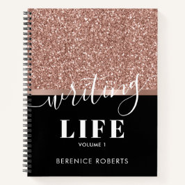 Rose Gold Glitzer Personalisiert Black Writer Notizblock