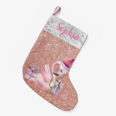 Rose Gold Glitzer Personalisiert Flamingo Urlaub Kleiner Weihnachtsstrumpf (Vorderansicht (hängend))