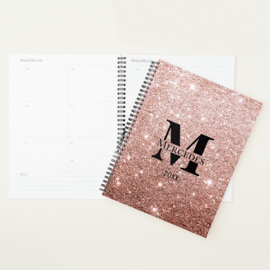 Rose Gold Glitzer Personalisiert Monogramm Planer (Anzeige)
