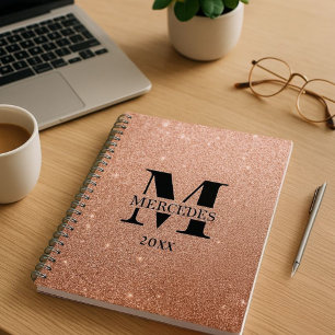 Rose Gold Glitzer Personalisiert Monogramm Planer