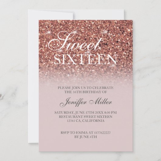 Rose Gold Glitzer Personalisiert Name Einladung (Vorderseite)