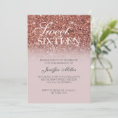 Rose Gold Glitzer Personalisiert Name Einladung (Stehend Vorderseite)