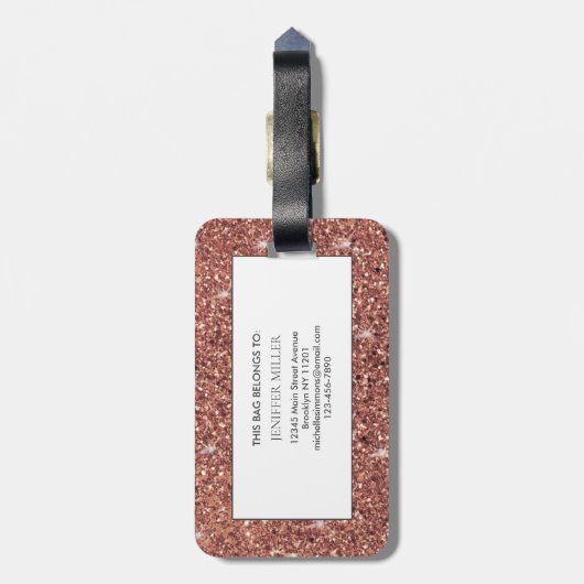 Rose Gold Glitzer Personalisiert Name Gepäckanhänger (Rückseite vertikal)