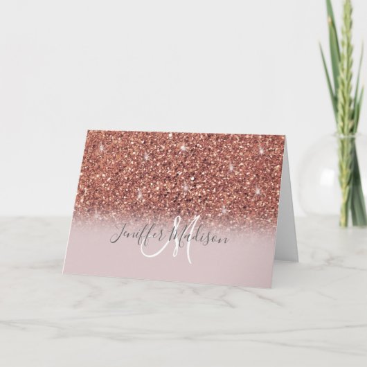 Rose Gold Glitzer Personalisiert Name Karte (Vorderseite)