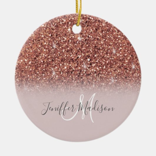 Rose Gold Glitzer Personalisiert Name Keramik Ornament (Vorne)