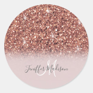 Rose Gold Glitzer Personalisiert Name Runder Aufkleber