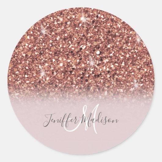 Rose Gold Glitzer Personalisiert Name Runder Aufkleber (Vorderseite)