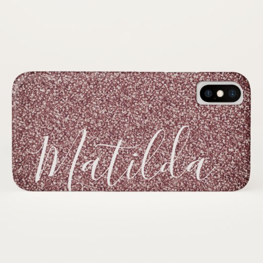 Rose Gold Glitzer Personalisiert Name Script Case-Mate iPhone Hülle (Rückseite (Horizontal))