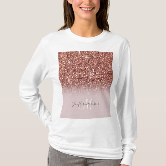 Rose Gold Glitzer Personalisiert Name T-Shirt (Vorderseite)
