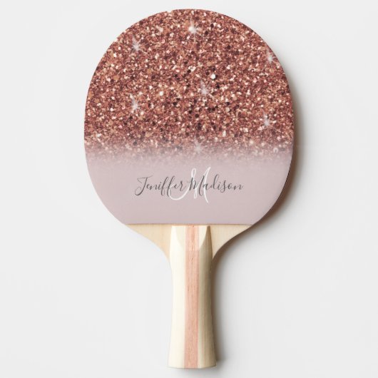 Rose Gold Glitzer Personalisiert Name Tischtennis Schläger (Vorderseite)