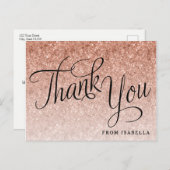 Rose Gold Glitzer Personalisiert Vielen Dank Postkarte (Vorne/Hinten)
