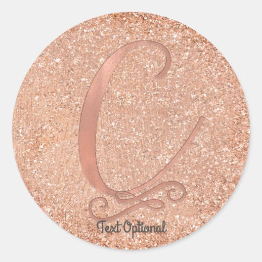 Rose Gold Glitzer Personalisierter Anfangsbuchstab Runder Aufkleber (Vorderseite)