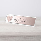 Rose Gold Glitzer Personalisierter Schreibtisch Na Schreibtischnamensplakette (Vorderseite )