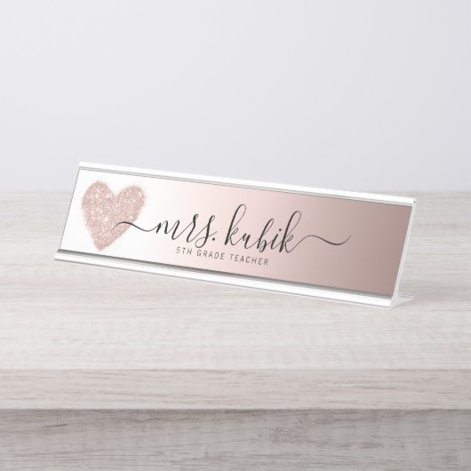 Rose Gold Glitzer Personalisierter Schreibtisch Na Schreibtischnamensplakette (Vorderseite )