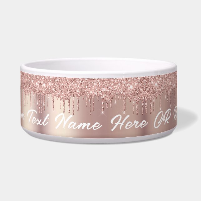Rose Gold Glitzer Pet Bowl mit benutzerdefiniertem Napf (Vorderseite)