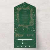 Rose Gold Glitzer Pine Smaragdgrüne Hochzeit All In One Einladung (Innen Boden)