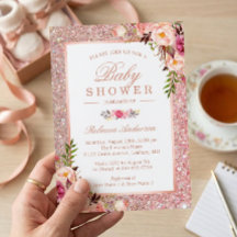 Rose Gold Glitzer Pink Floral Girl Babydusche