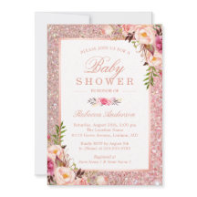 Rose Gold Glitzer Pink Floral Girl Babydusche