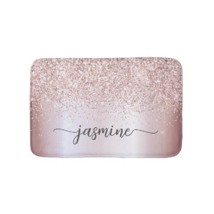 Rose Gold Glitzer Pink Metal Monogram Calligraphie Badematte