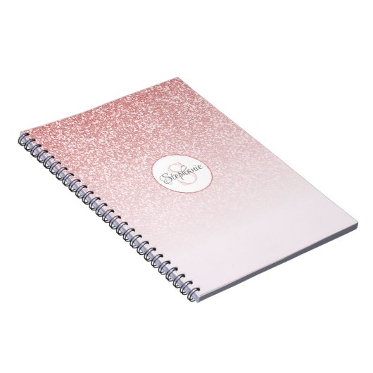 Rose Gold Glitzer Pink Ombre Monogram Personalisie Notizblock (Rechte Seite)