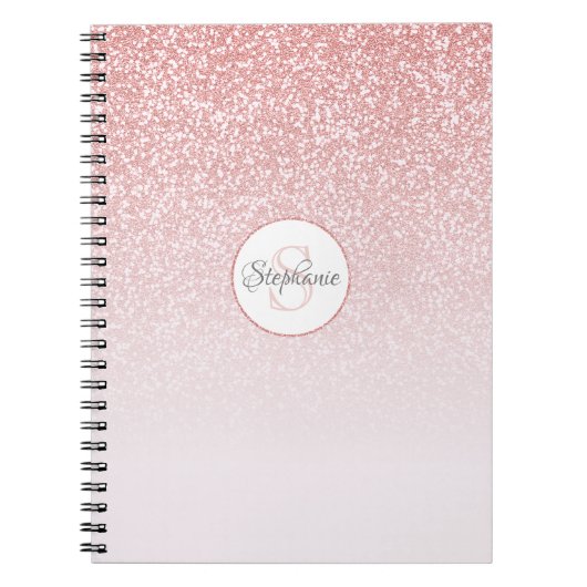 Rose Gold Glitzer Pink Ombre Monogram Personalisie Notizblock (Vorderseite)