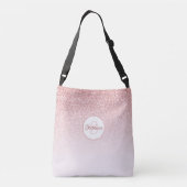 Rose Gold Glitzer Pink Ombre Monogram Tragetaschen Mit Langen Trägern (Rückseite)
