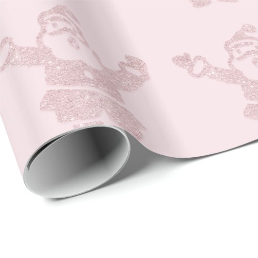Rose Gold Glitzer & Pink Santa Claus Muster Geschenkpapier (Rolleneckpunkt)