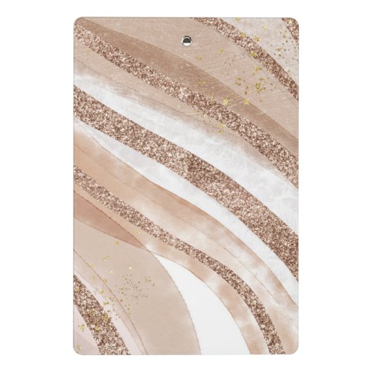 Rose Gold Glitzer Pinseldesign Mini Klemmbrett (Rückseite)