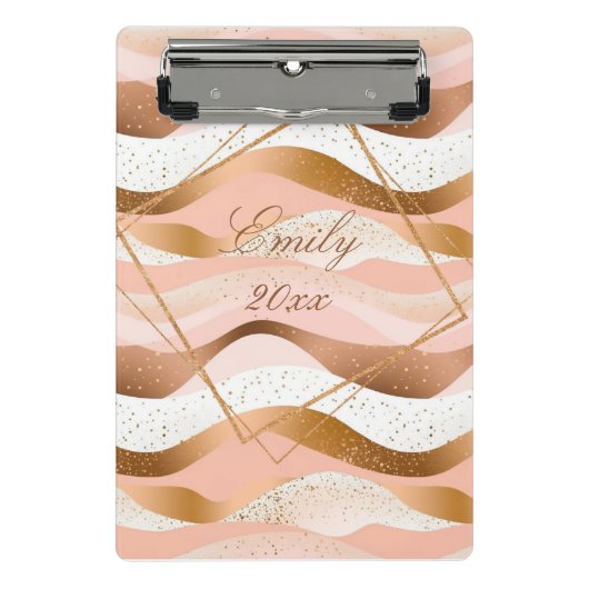 Rose Gold Glitzer Pinseldesign Mini Klemmbrett (Vorderseite)