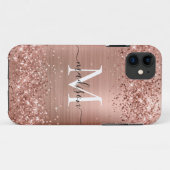 Rose Gold Glitzer Pinselmetall Monogram Script Case-Mate iPhone Hülle (Rückseite (Horizontal))