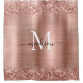 Rose Gold Glitzer Pinselmetall Monogram Script Duschvorhang (Vorderseite)