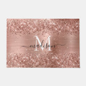 Rose Gold Glitzer Pinselmetall Monogram Script Fußmatte (Vorderseite)