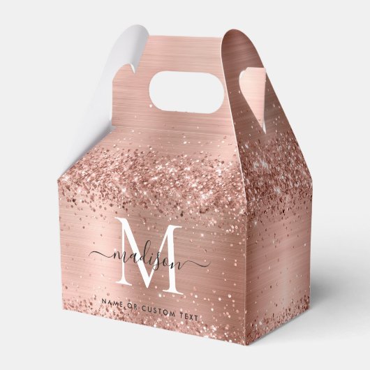 Rose Gold Glitzer Pinselmetall Monogram Script Geschenkschachtel (Rückseite)