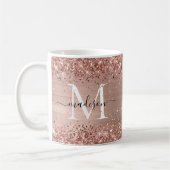 Rose Gold Glitzer Pinselmetall Monogram Script Kaffeetasse (Links)