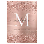 Rose Gold Glitzer Pinselmetall Monogram Script Klemmbrett (Rückseite)