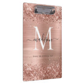 Rose Gold Glitzer Pinselmetall Monogram Script Klemmbrett (Rechts)