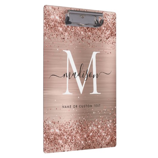 Rose Gold Glitzer Pinselmetall Monogram Script Klemmbrett (Rechts)